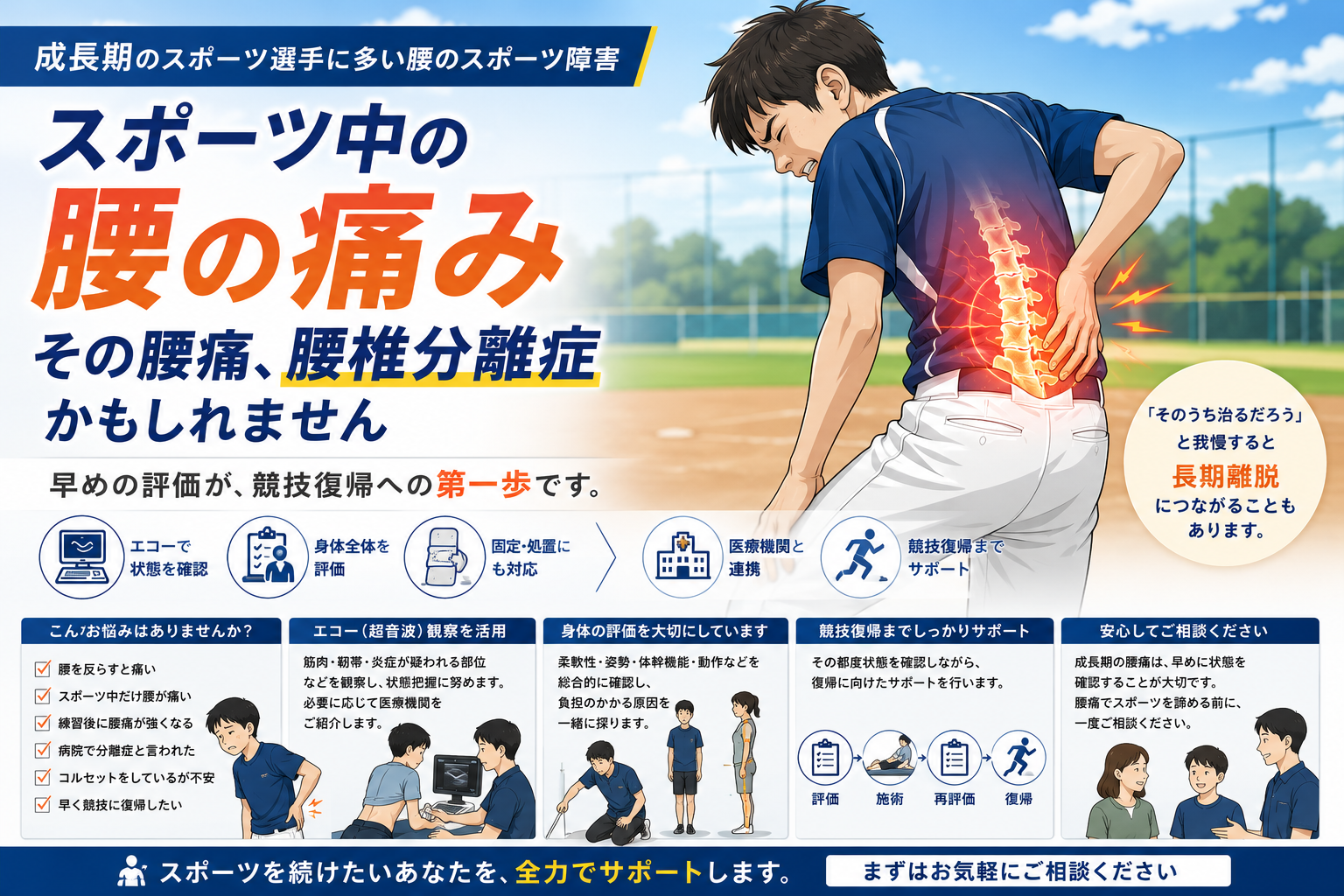 腰椎分離症・成長期のスポーツ選手の腰痛の解説イメージ