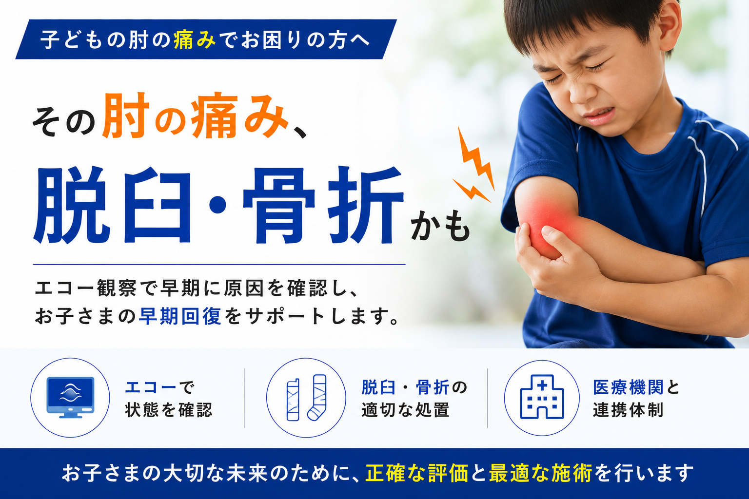 子どもの肘（肘内障・顆上骨折・外顆骨折）の解説イメージ