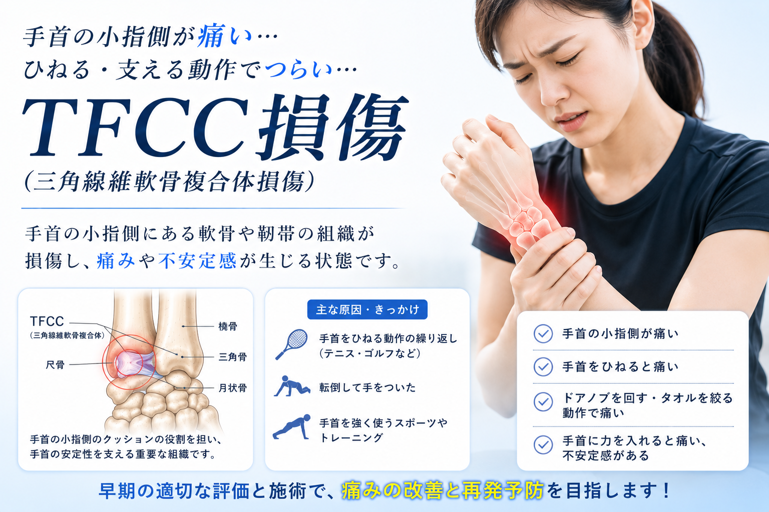 TFCC損傷・手首の小指側の痛みの解説イメージ