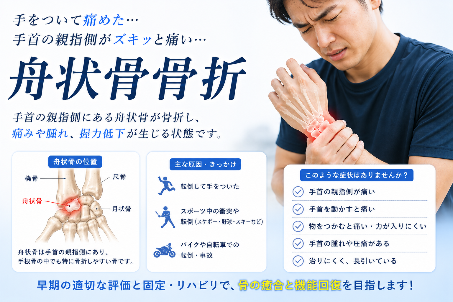 舟状骨骨折｜下関市・捻挫と思われやすい手首の骨折/固定・術後リハ